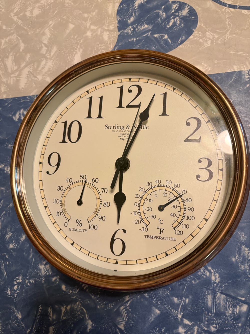 Sterling & Noble Copper Color Wall Clock with Temperature & Humidity Gauges
